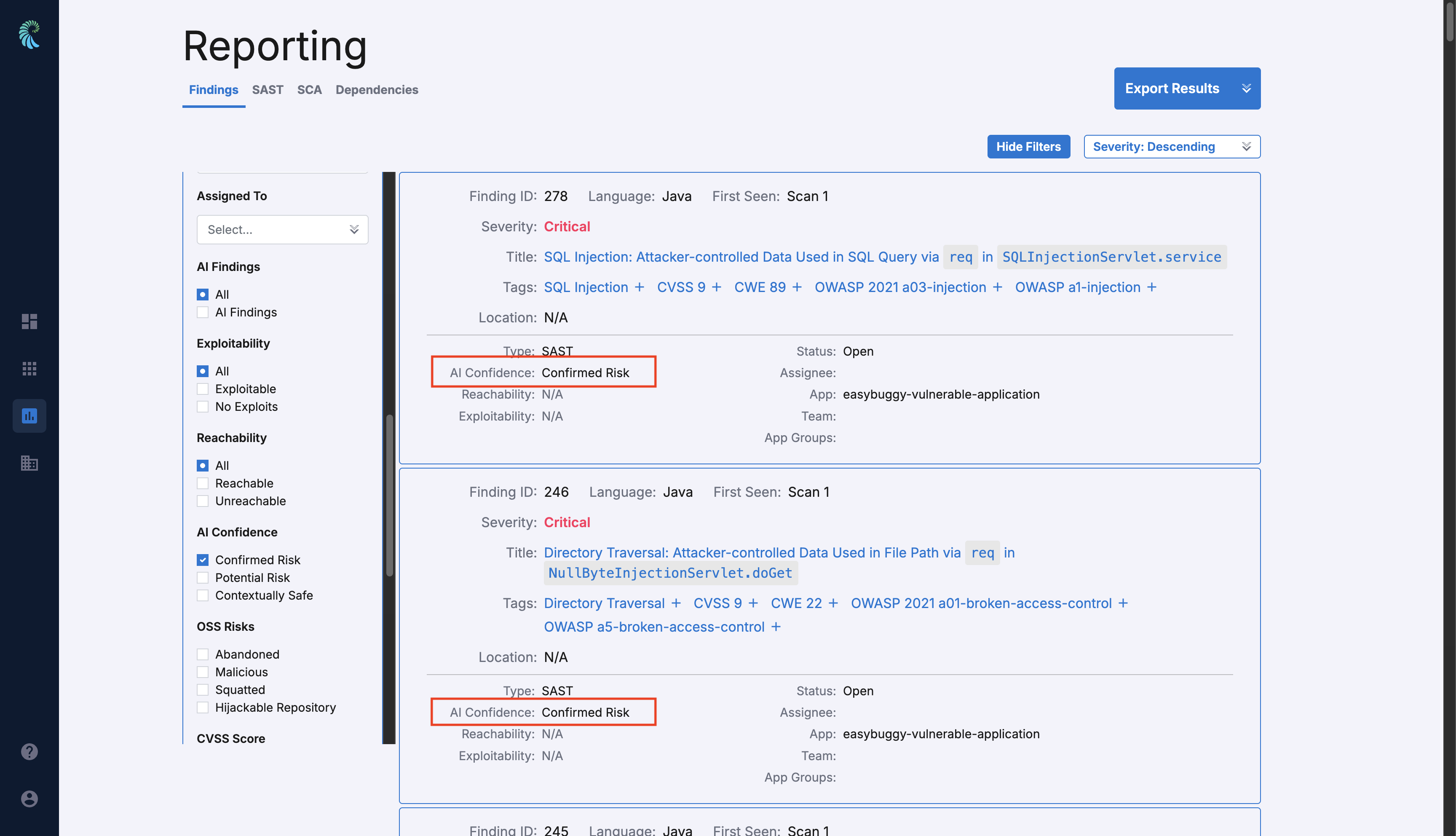 AI SAST findings filters