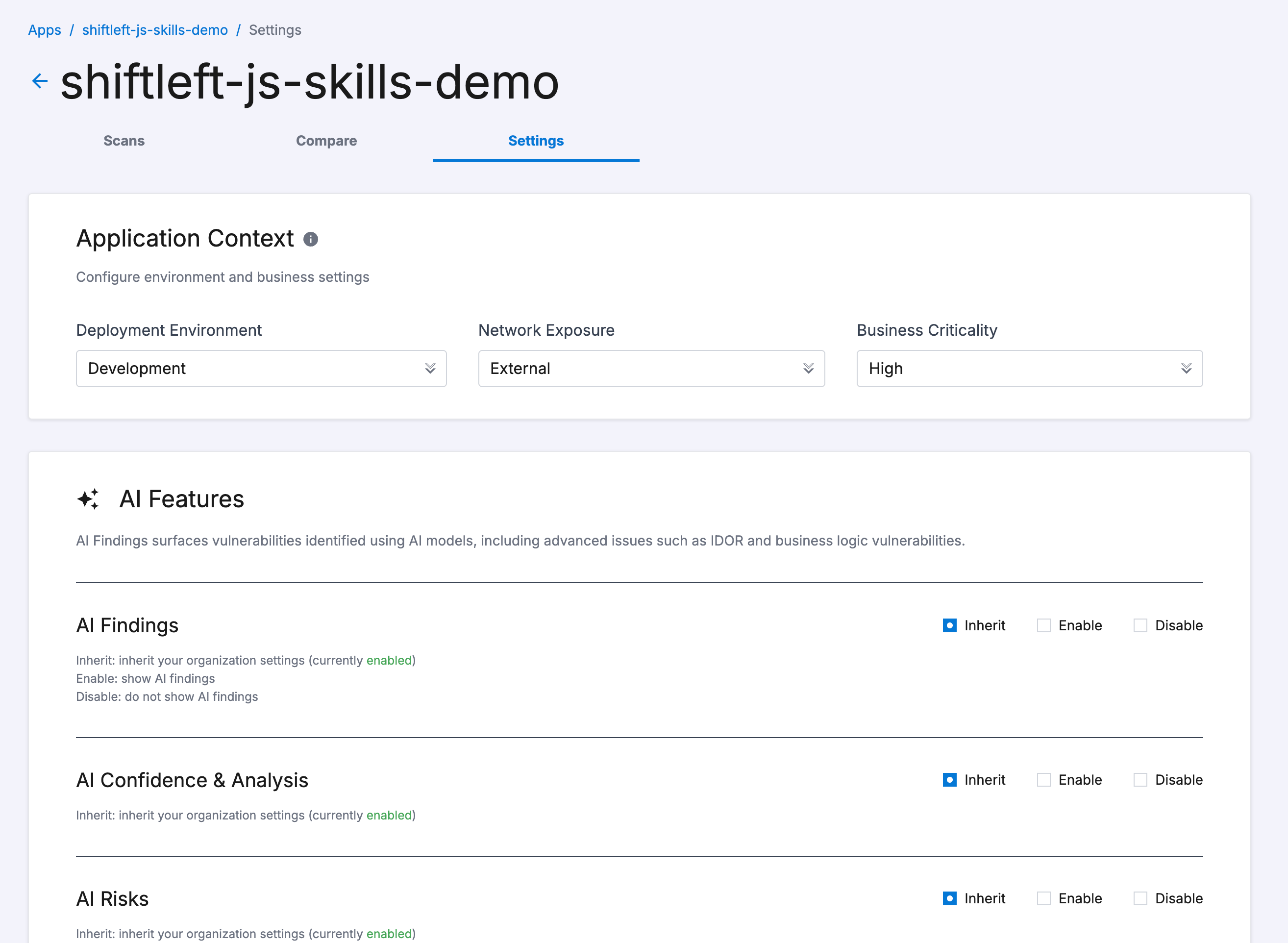 The Qwiet dashboard's Settings tab
