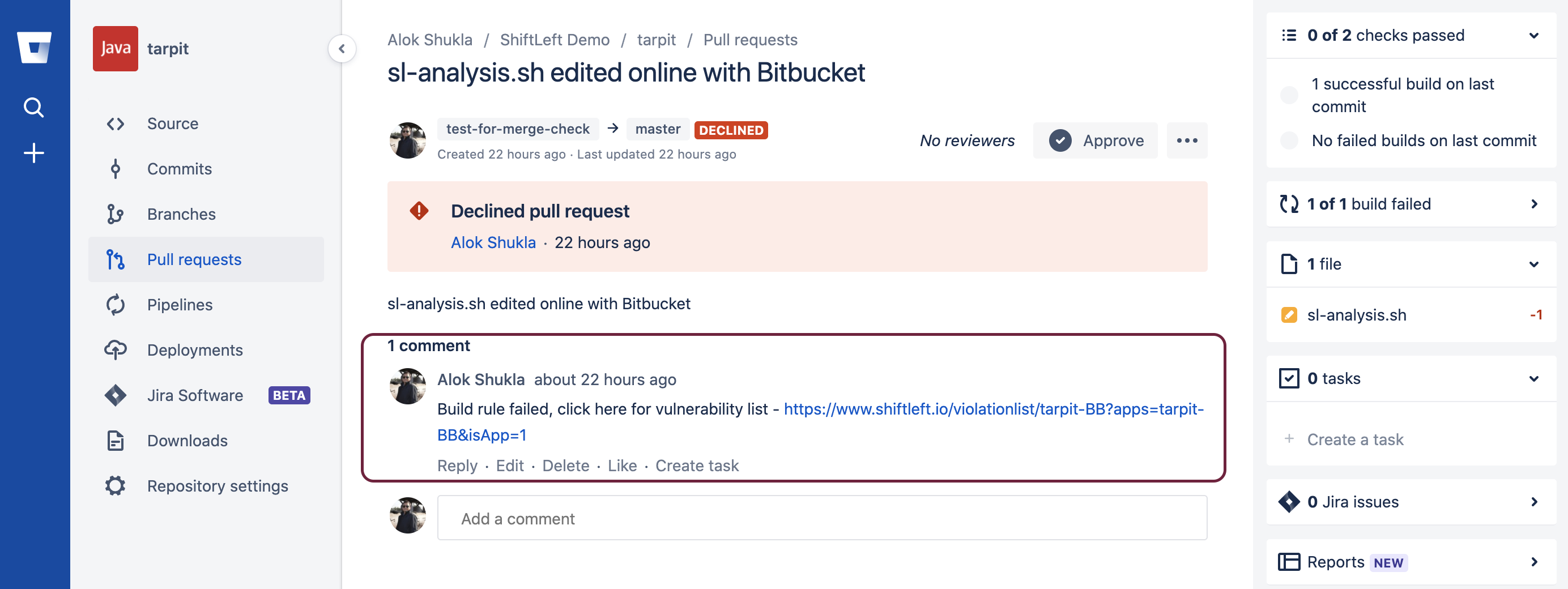 Bitbucket merge check approval