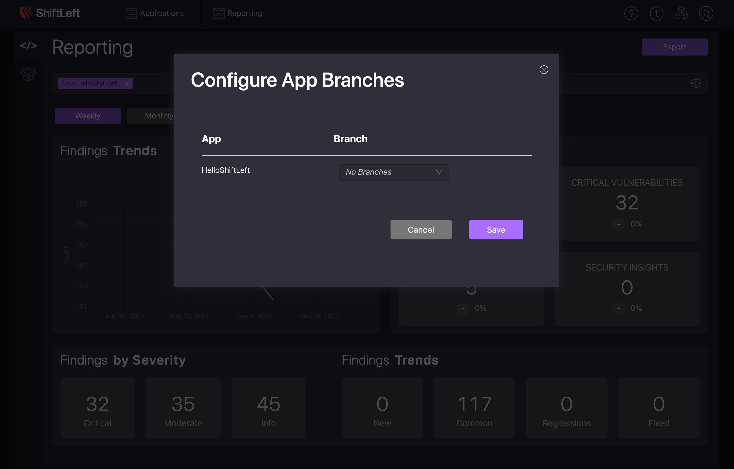 Choose the App's Branch to Report On