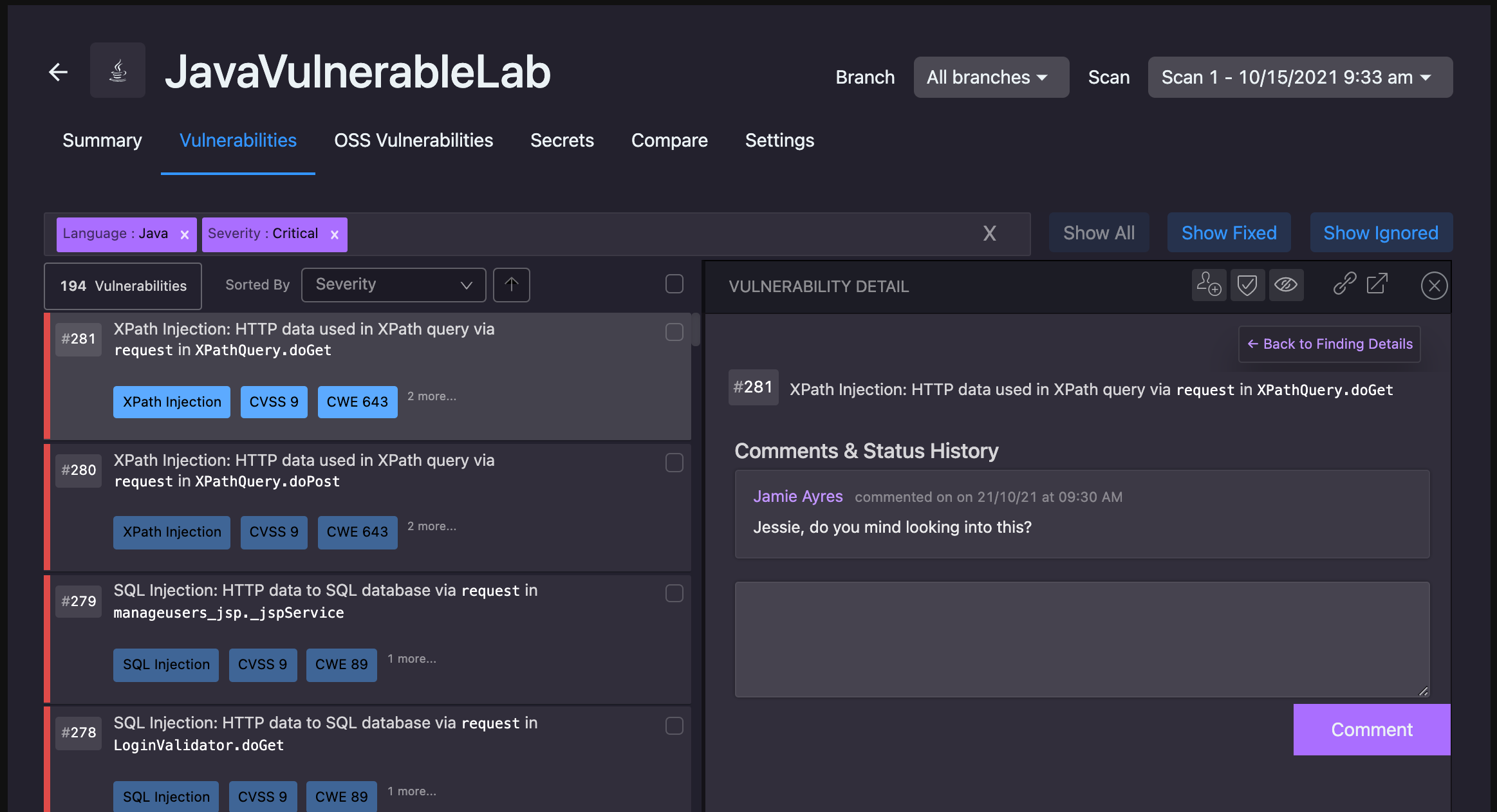 Comments and Status History