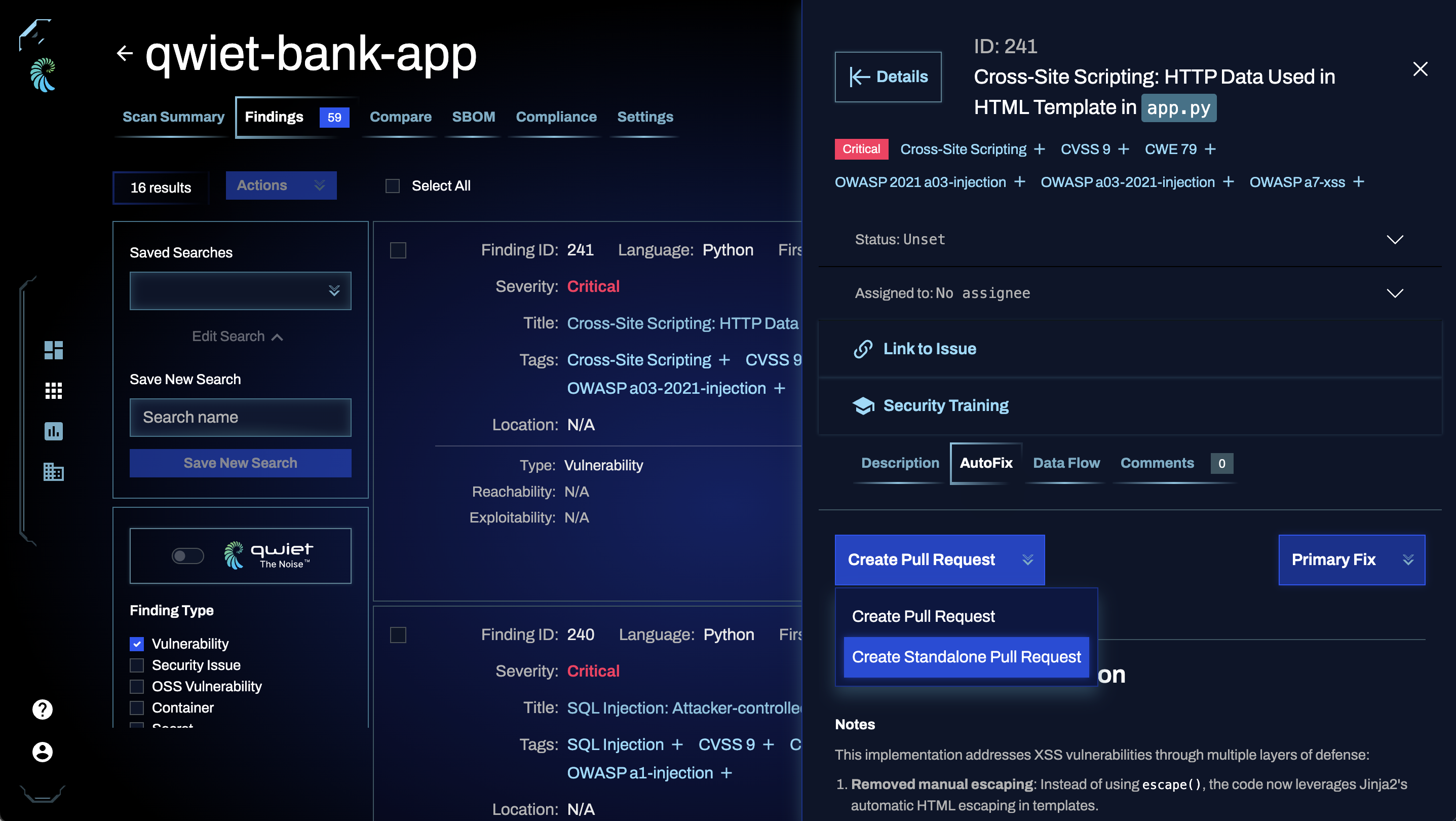 Application Findings - Create Standalone Pull Request