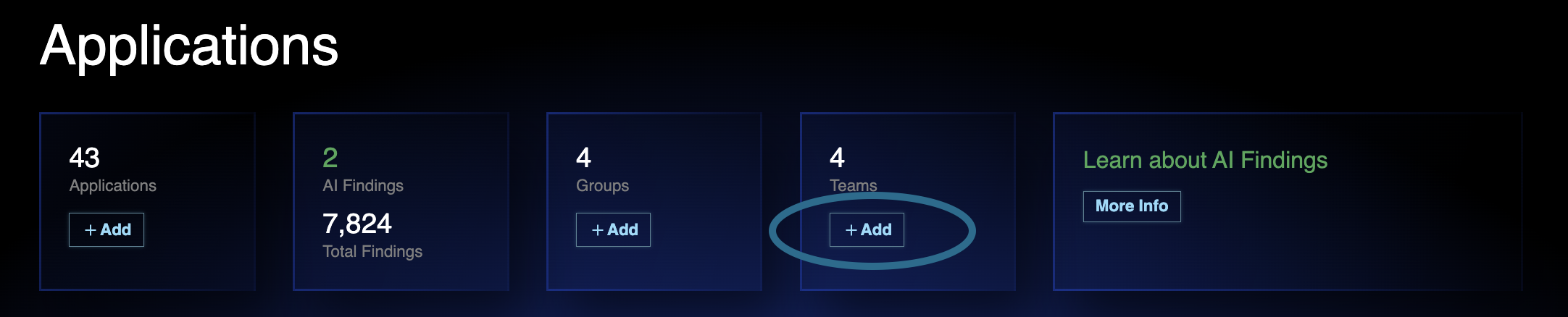 A view of where to click to add a team