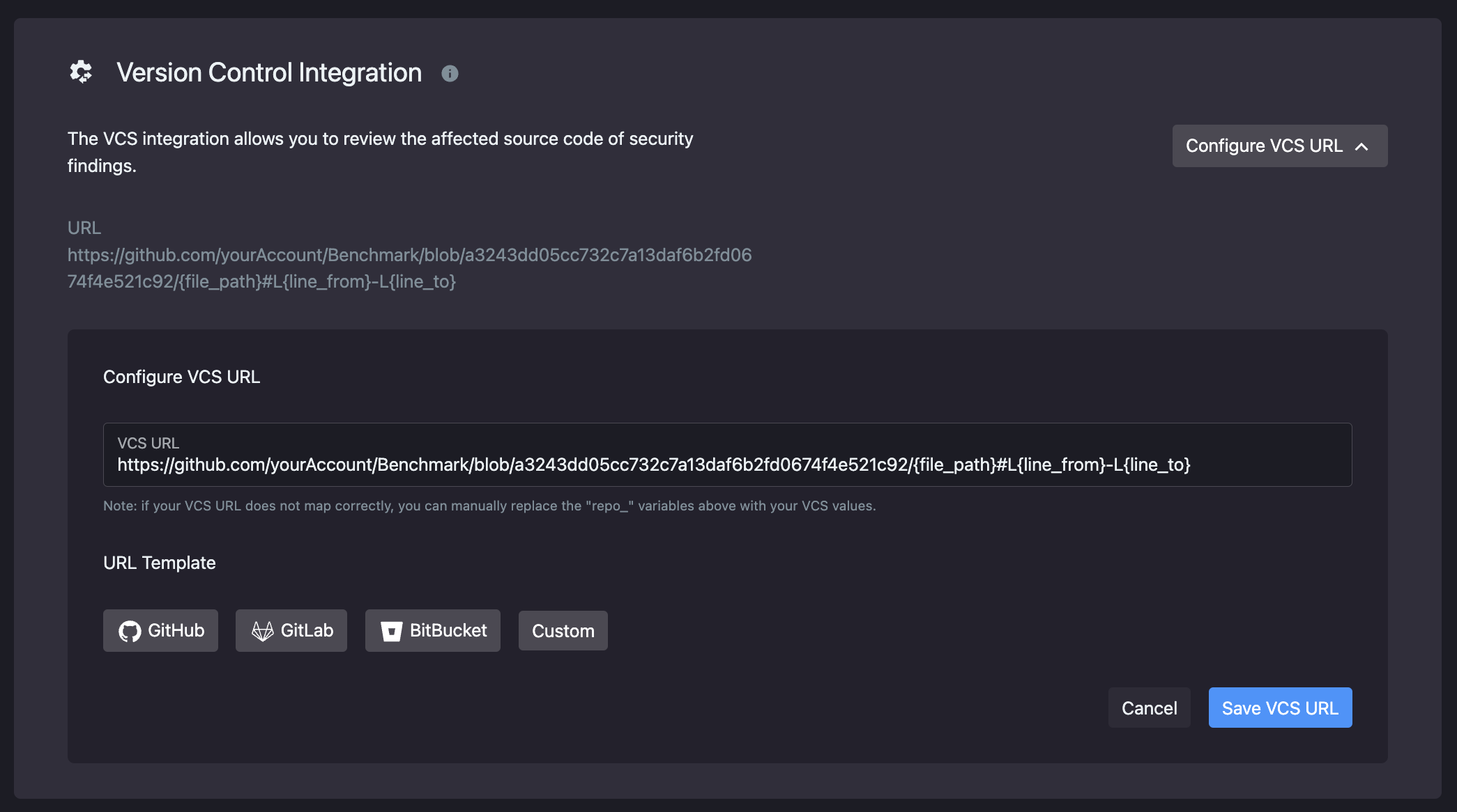 The version control integration panel in the Qwiet dashboard