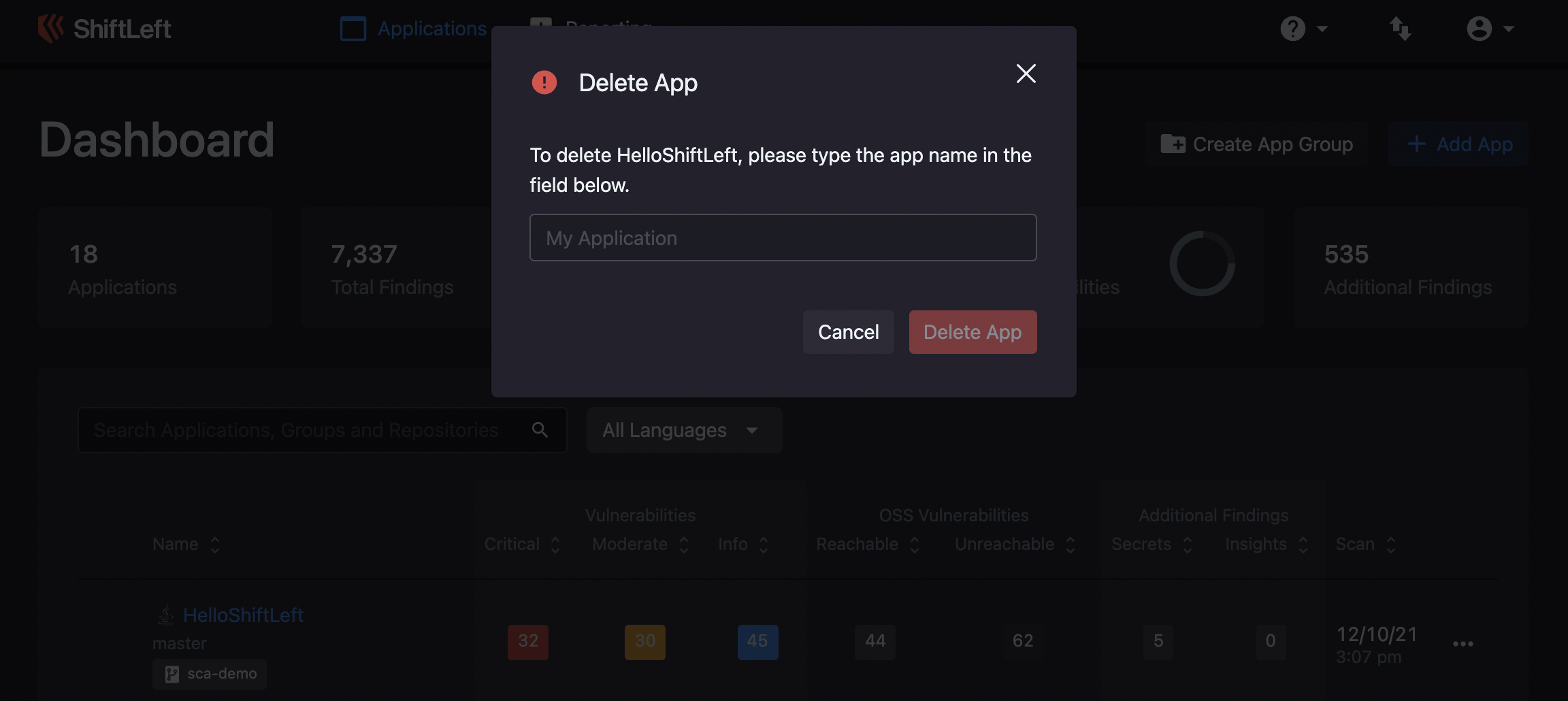 Delete App Confirmation