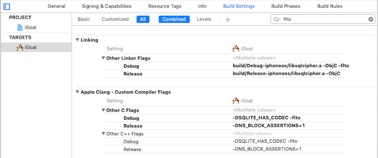 LTO Build Settings