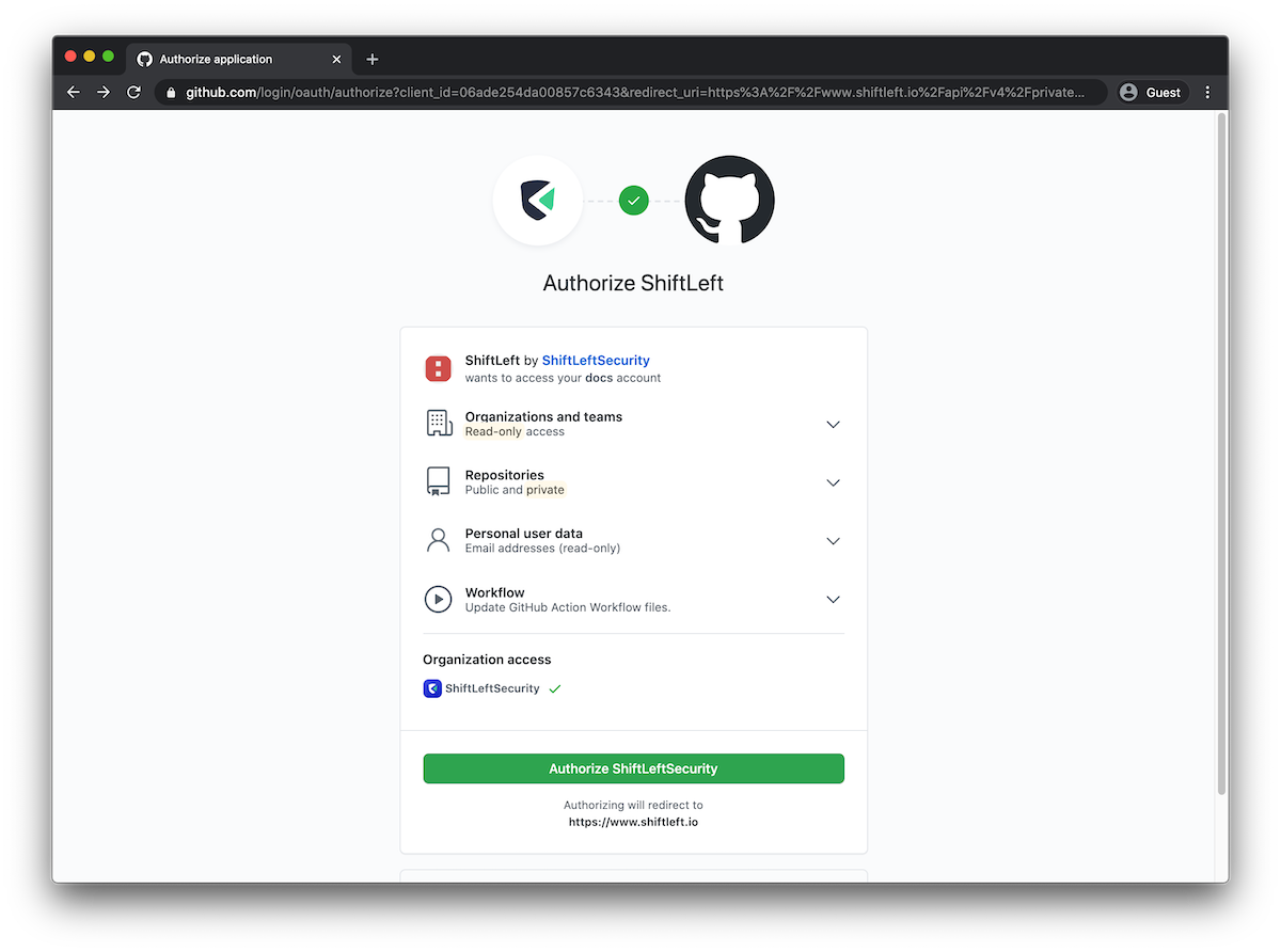 Authorize access to GitHub