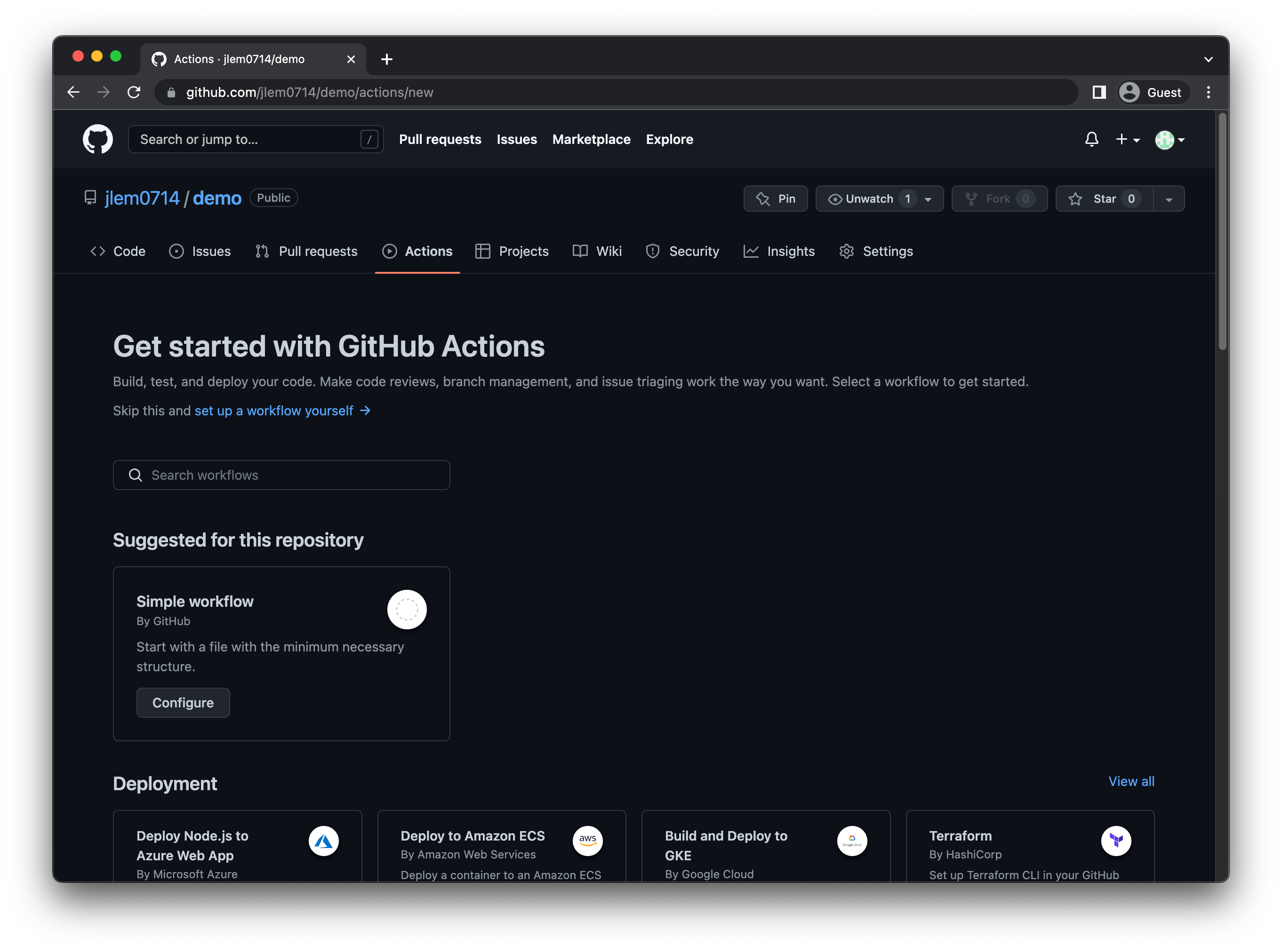 GitHub Actions starter workflows