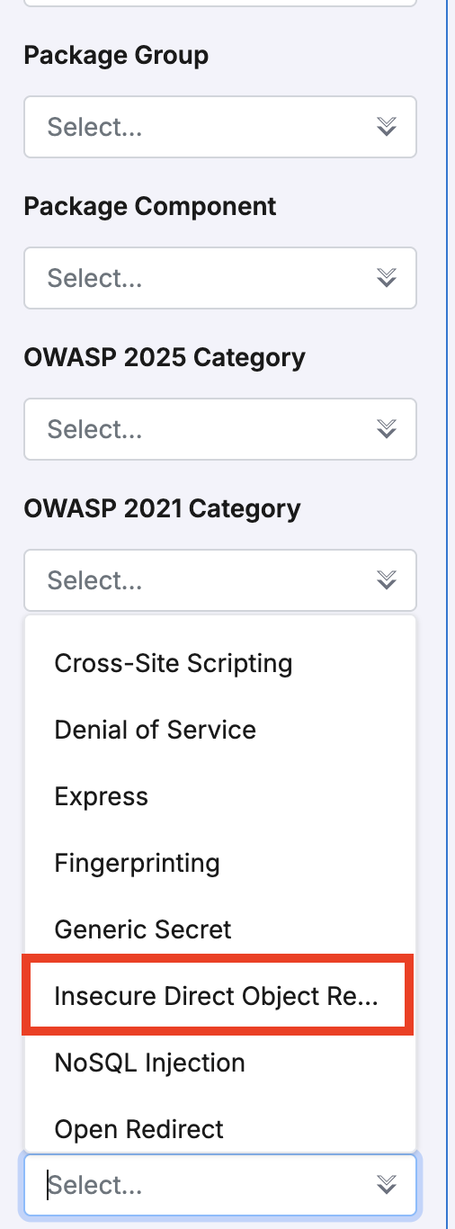 IDOR filter under Category on the Findings tab