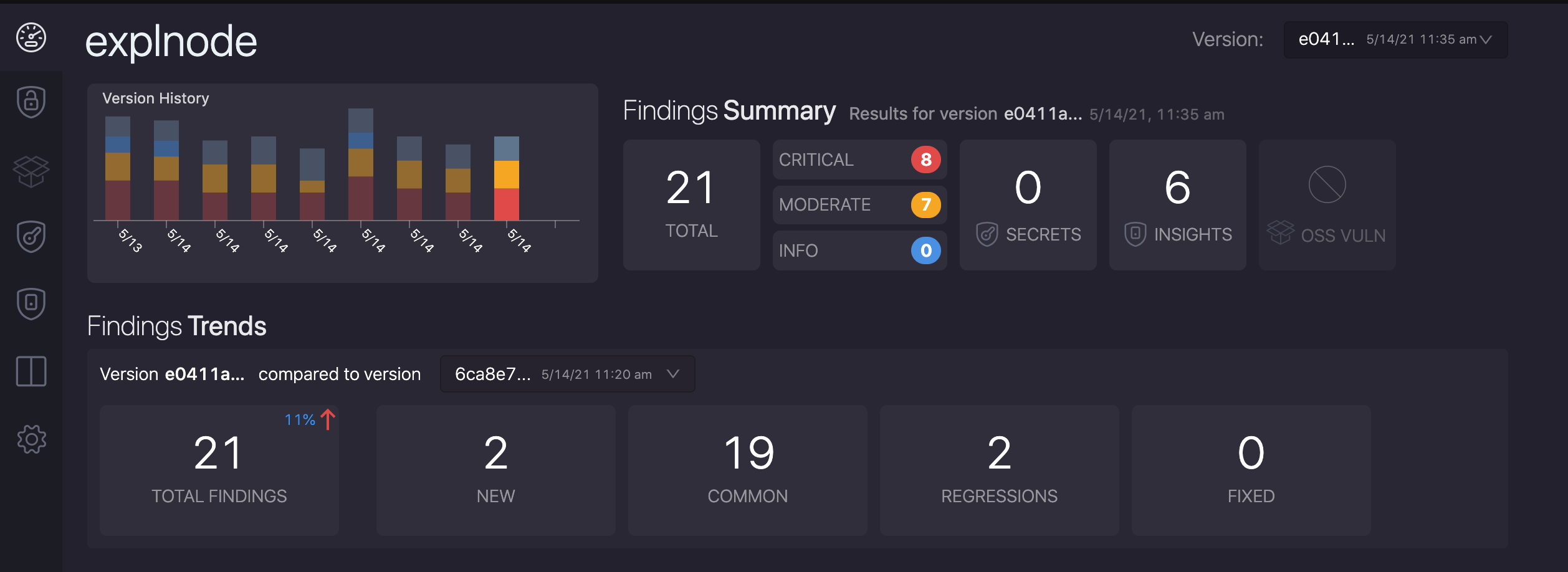 Vulnerabilities Dashboard Indicating Insights Detected