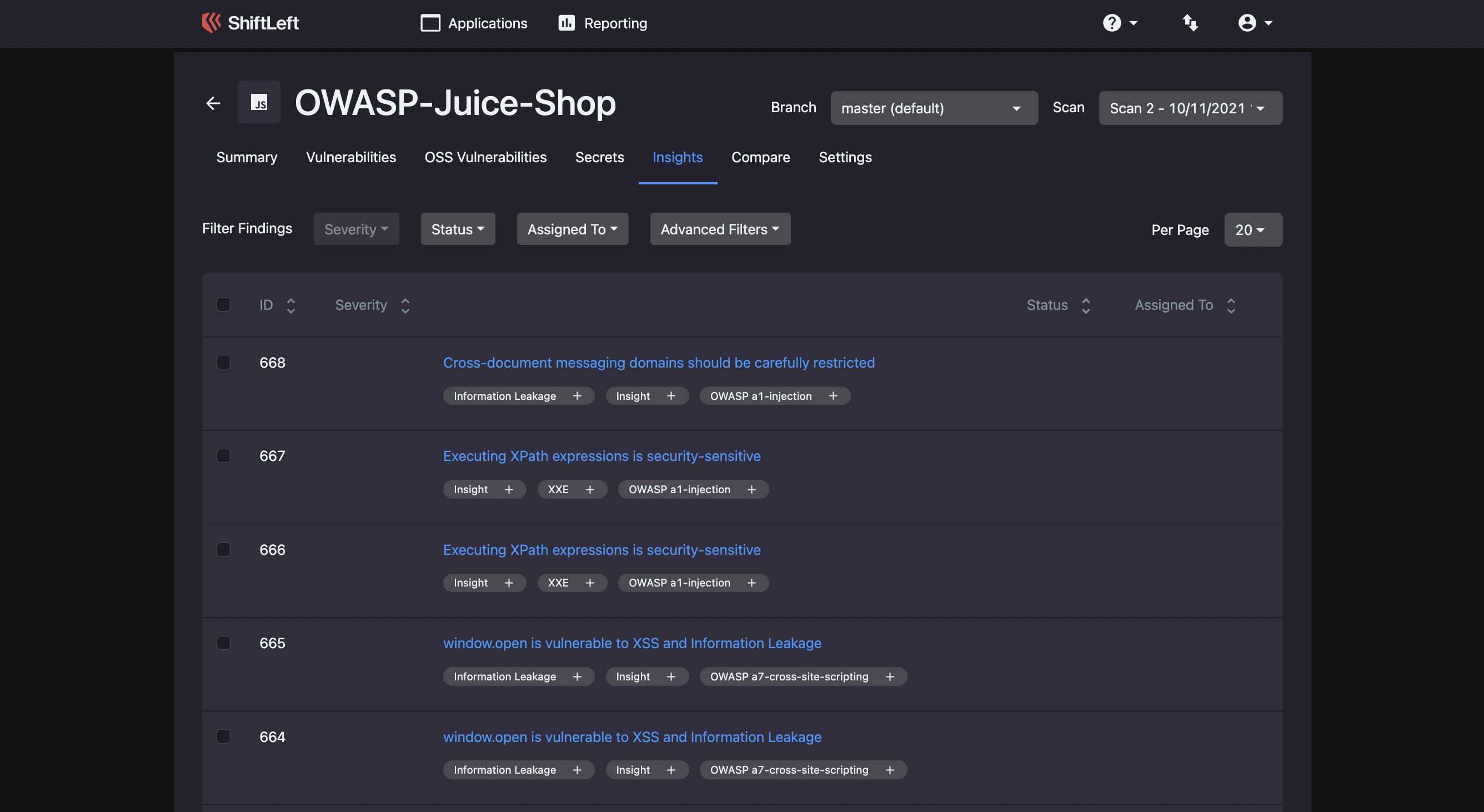 Insights detailed view