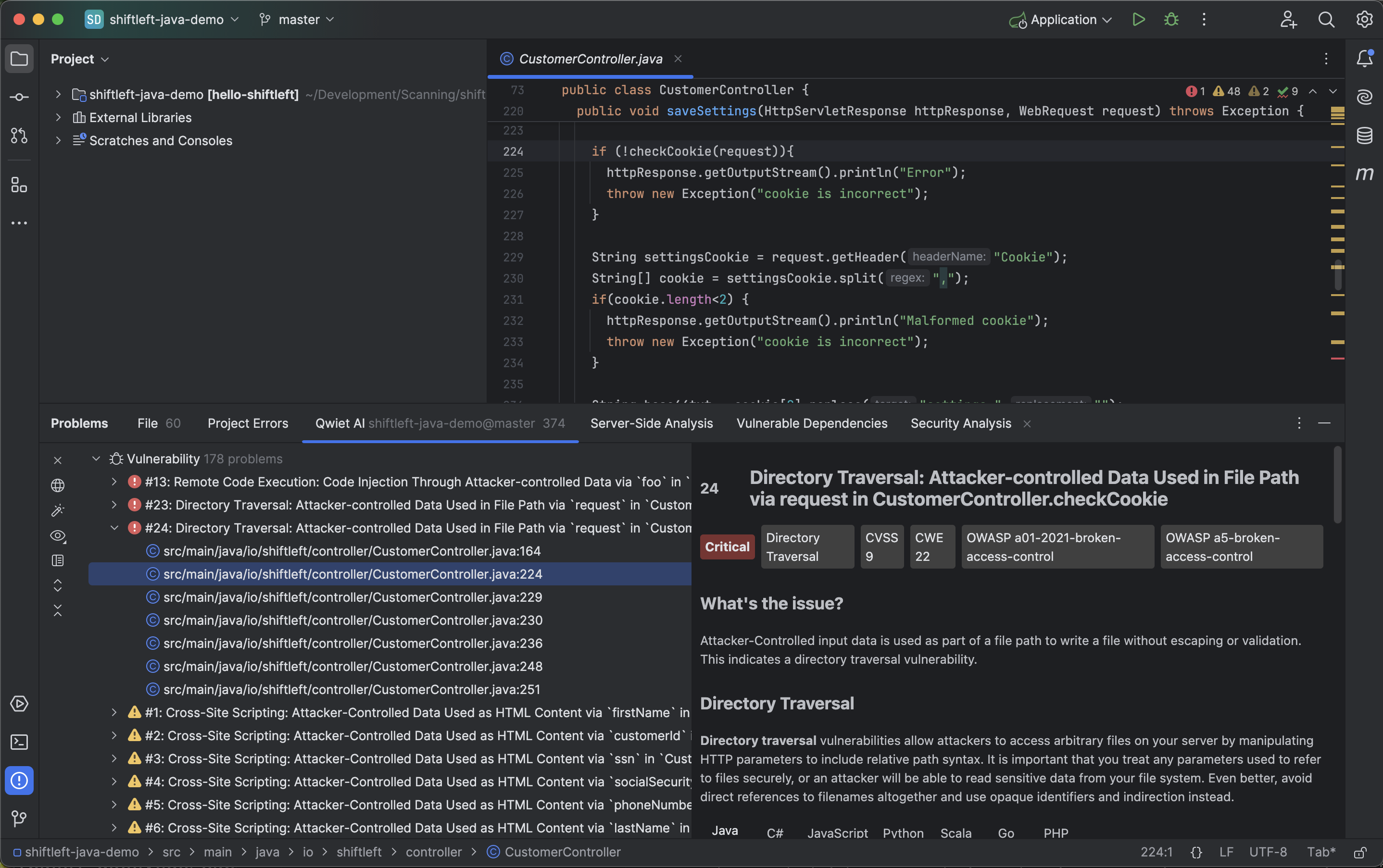 Jetbrains plugin view of problems and affected code