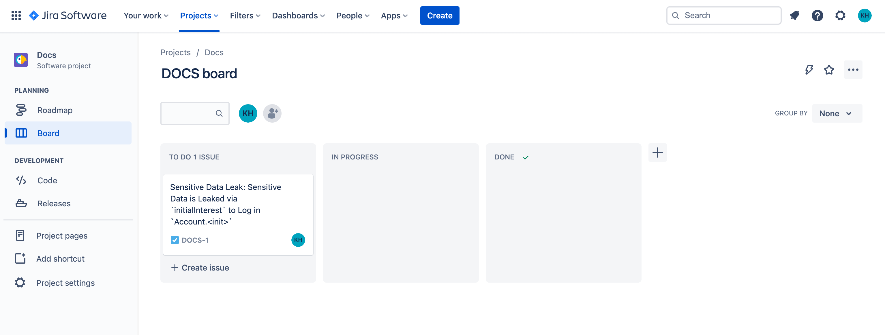 Jira task board