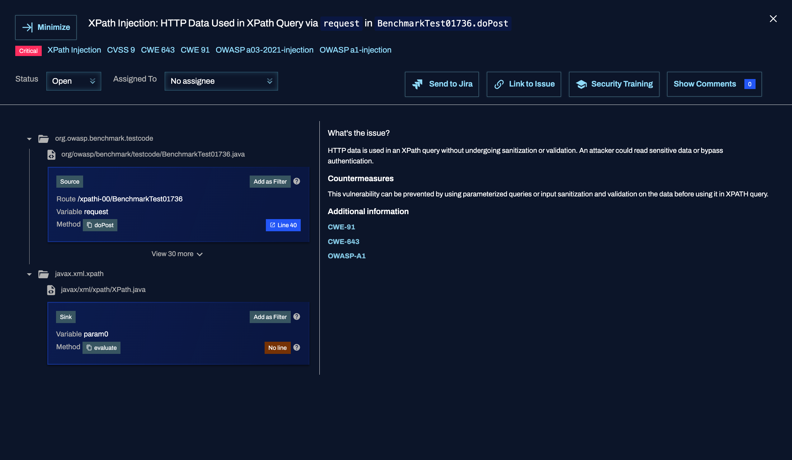 Expanding a finding's detailed view