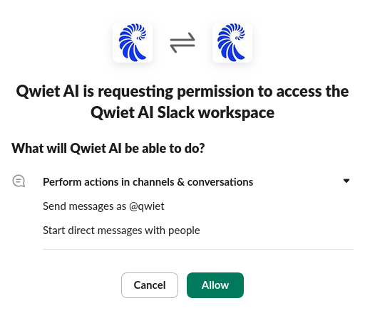 Slack permissions request