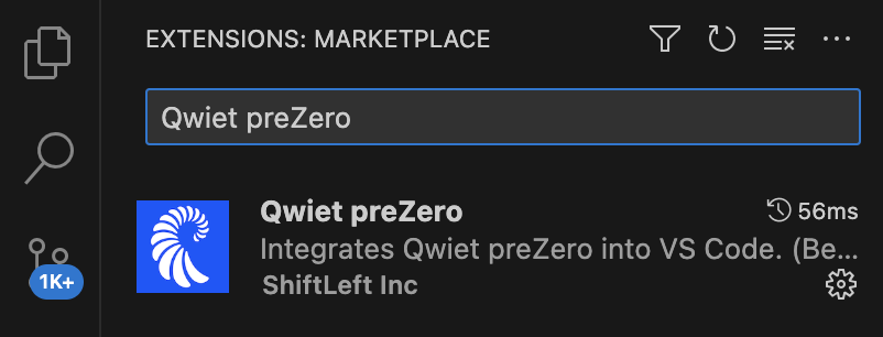 Installing Qwiet preZero via the extensions tab