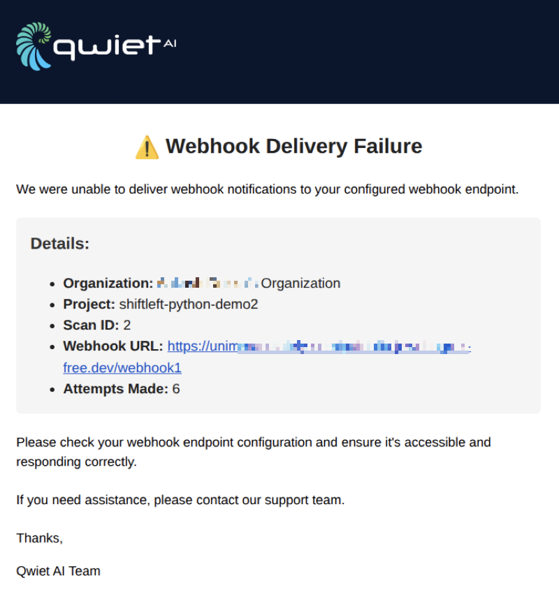 Webhook Delivery Failure