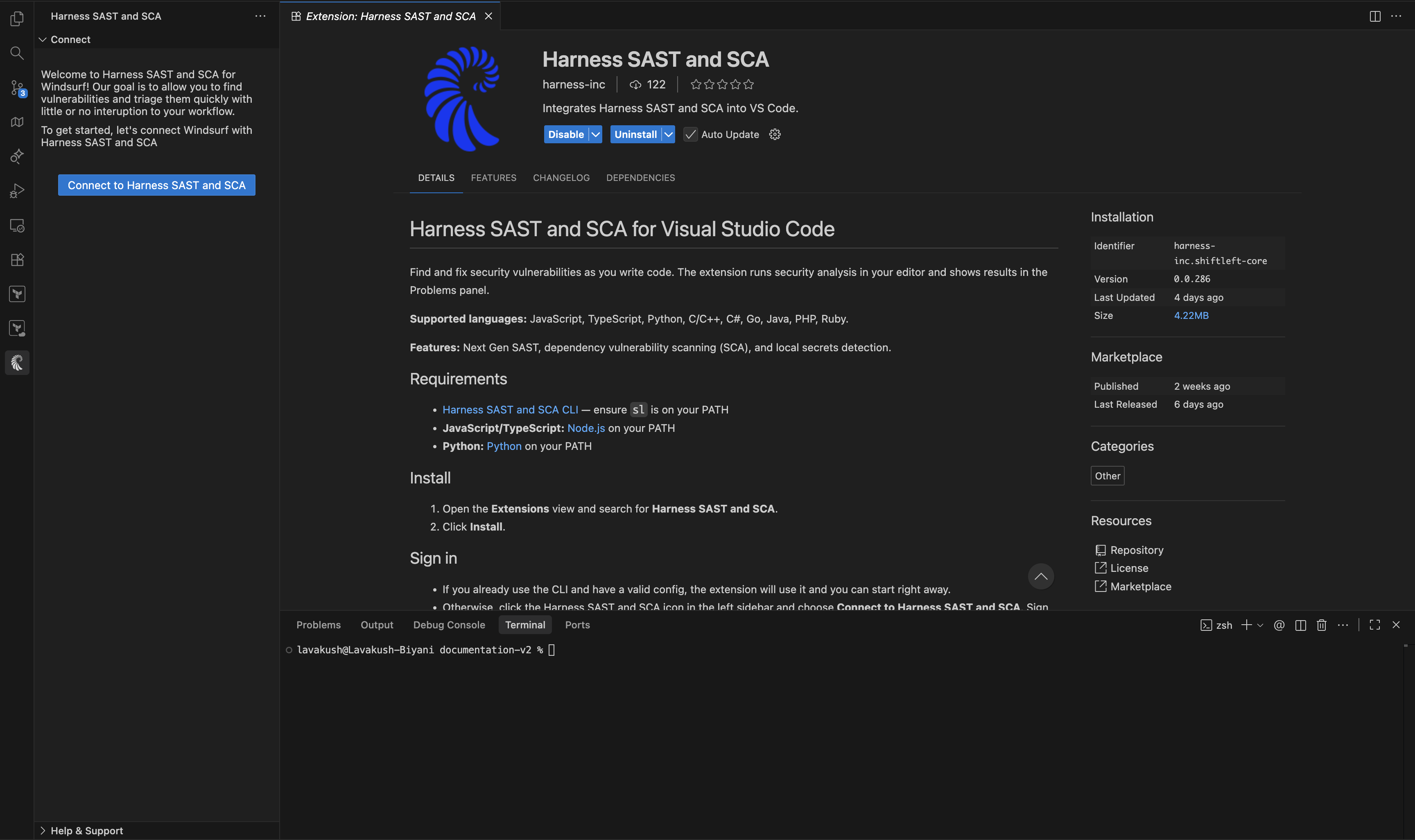 Installing Qwiet preZero via the extensions tab