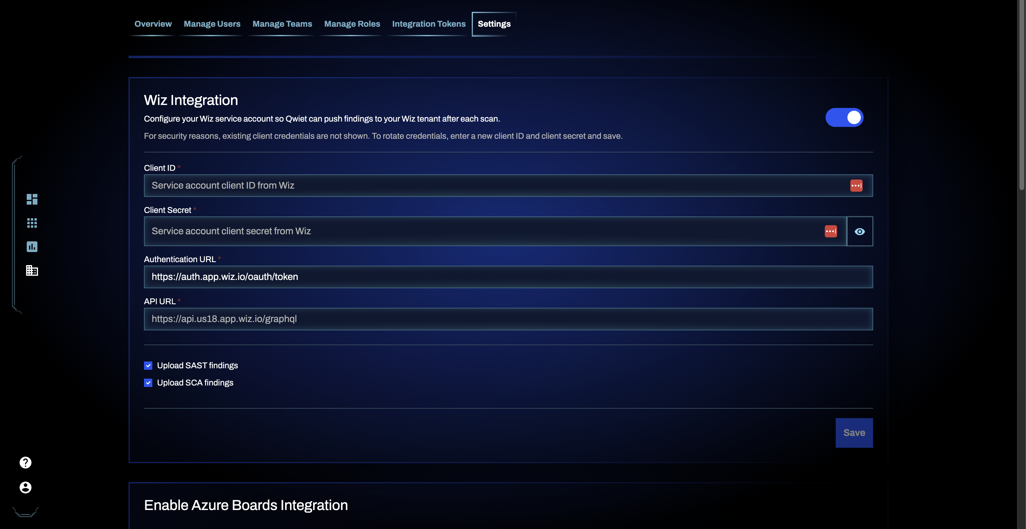 Initiate Wiz authorization